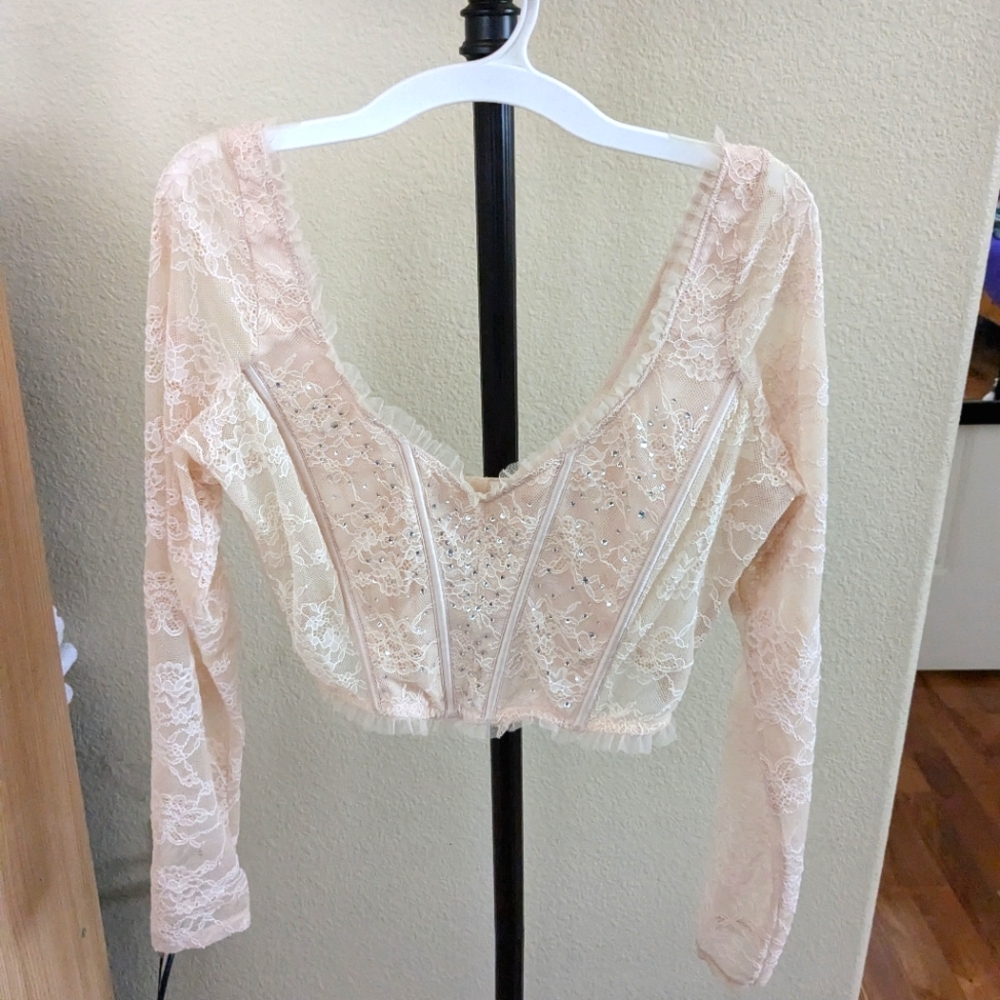 Victoria's Secret Dream Angels Lace Corset Long Sleeve Top